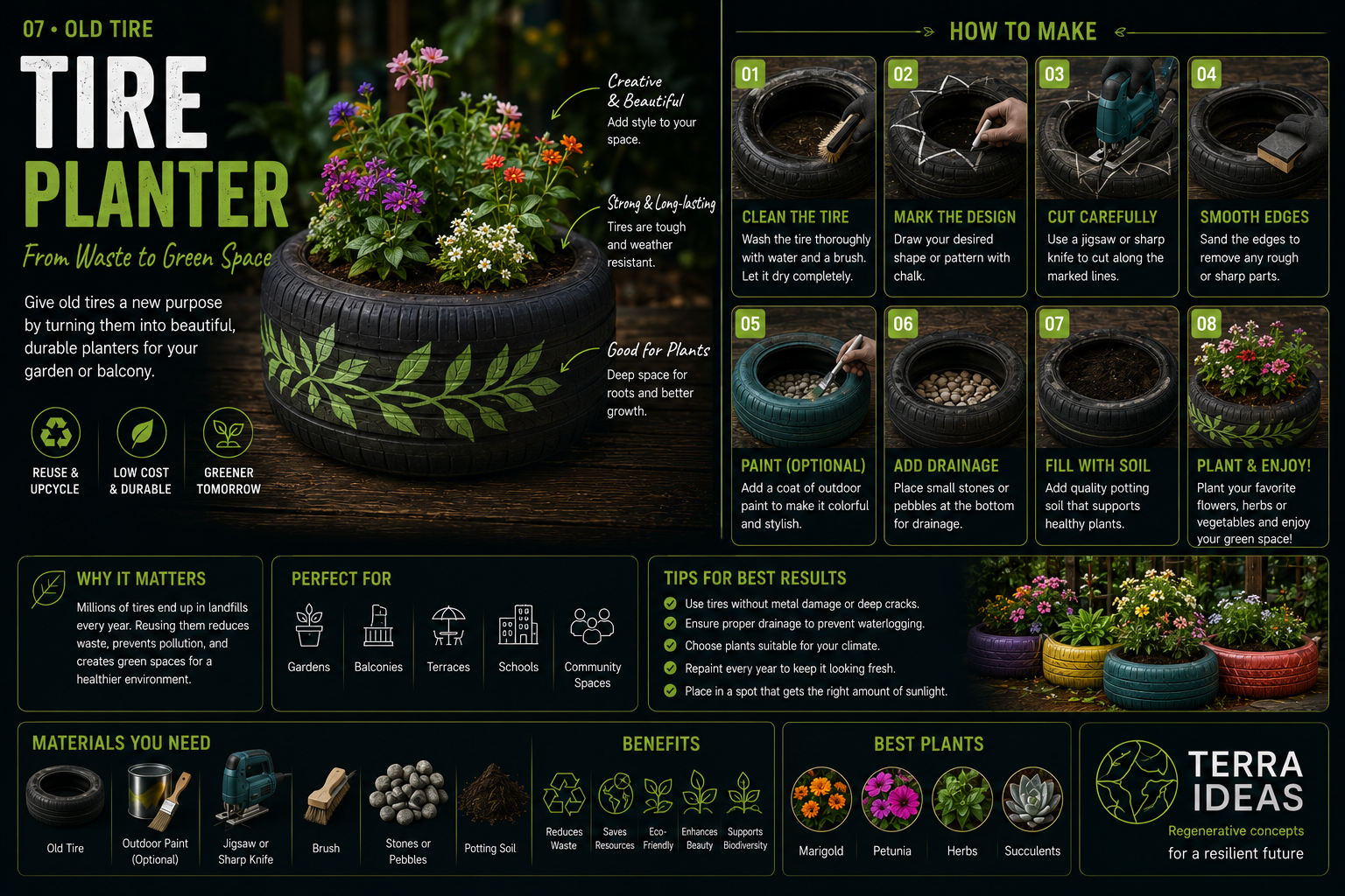 Old tire planter infographic