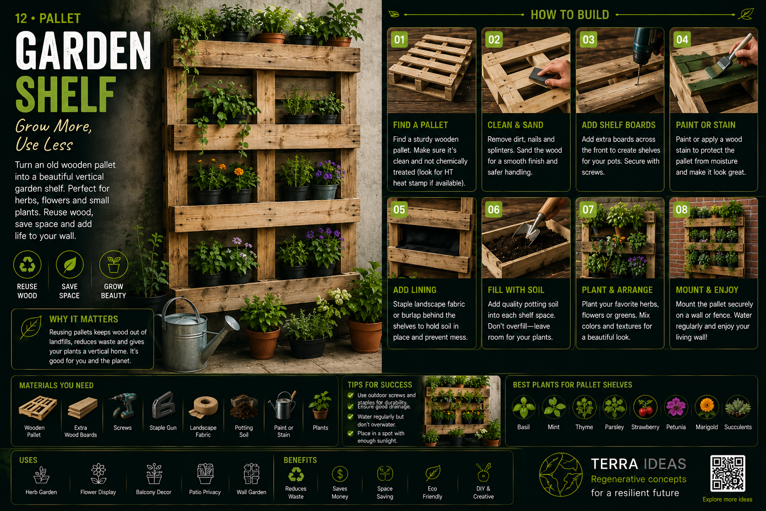Pallet garden shelf infographic